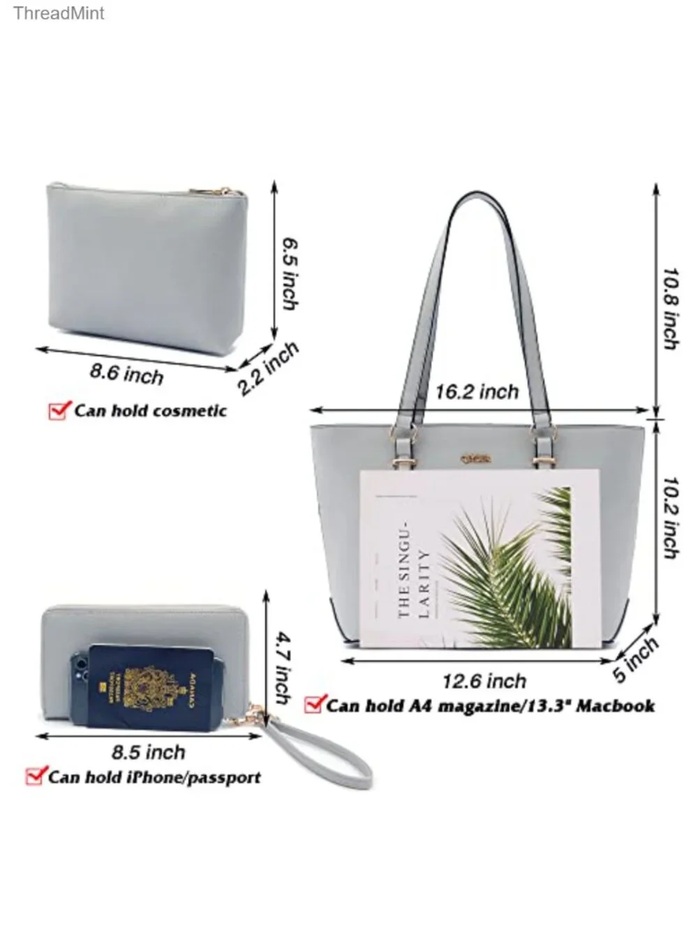 Faux Leather Tote Handbag Set with RFID Wallet & Cosmetic Bag